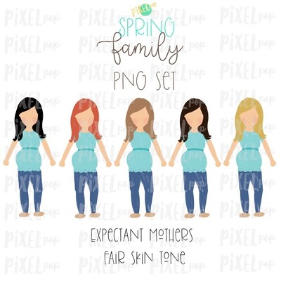 Expectant Pregnant Mothers SPRING Fair Skin Tone Stick People Figure Members PNG | Family Ornament | Family Portrait Images | Digital Art