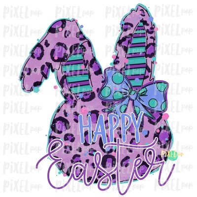 Happy Easter Leopard Bunny Rabbit Purple Bow Silhouette Sublimation PNG | Easter Art | Digital Download | Printable | Digital Art