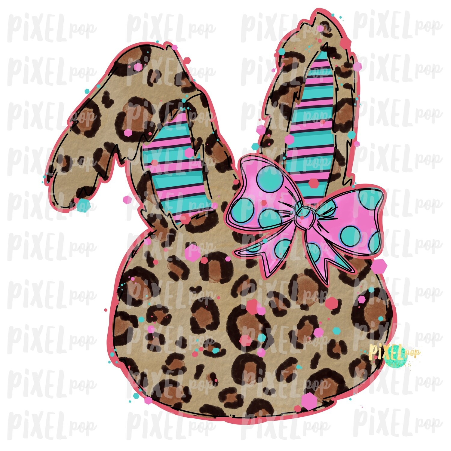 Leopard Bunny Rabbit Coral Pink Bow Silhouette Sublimation PNG | Easter Art | Digital Download | Printable | Digital Art
