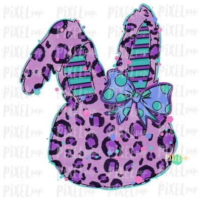 Leopard Bunny Rabbit Purple Turquoise Bow Silhouette Sublimation PNG | Easter Art | Digital Download | Printable | Digital Art