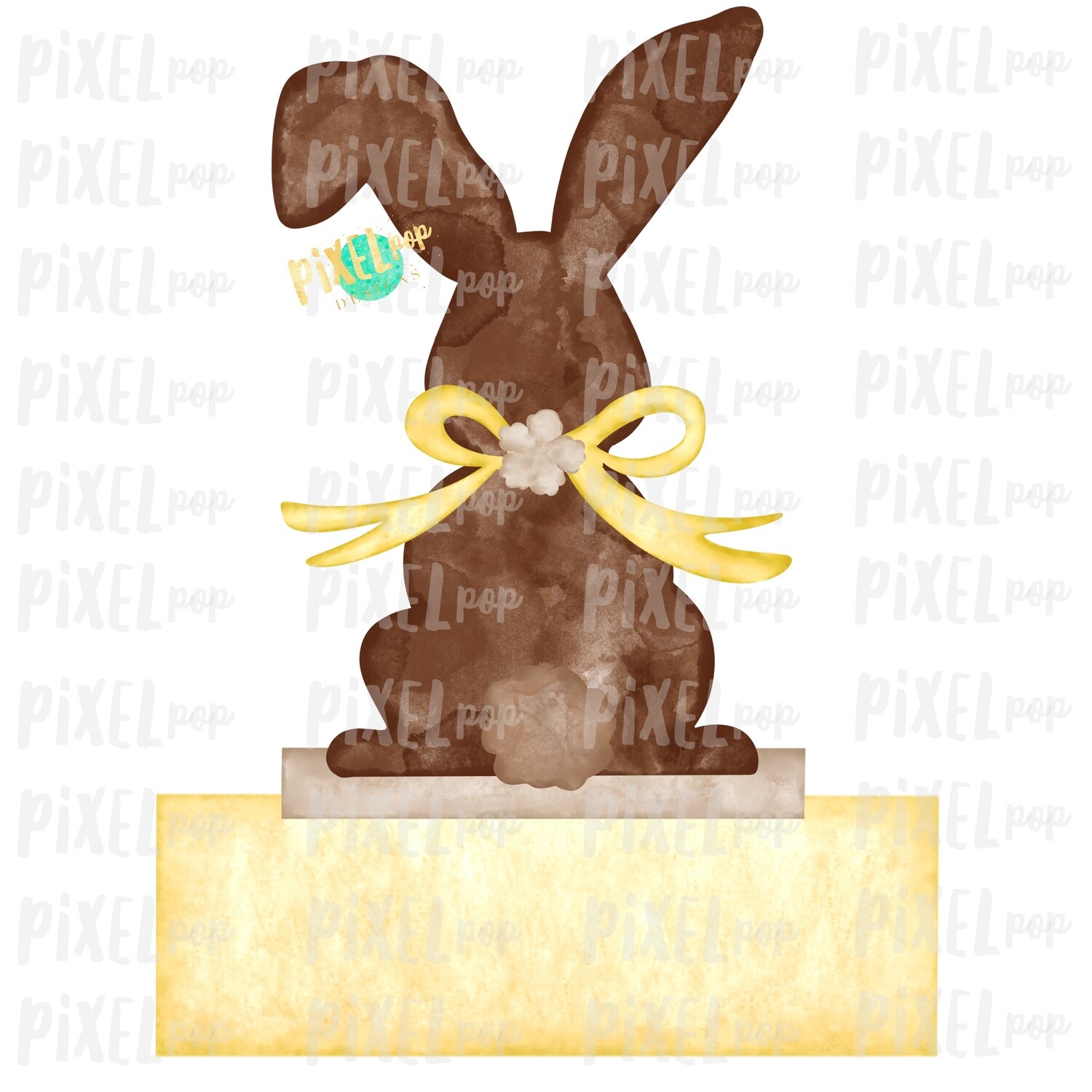 Bunny Back View Watercolor Blank Name Plate Yellow Sublimation Design PNG | Easter Flag Design | Bunny Design | Easter PNG | Watercolor Art