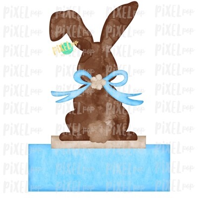 Bunny Back View Watercolor Blank Name Plate Blue Sublimation Design PNG | Easter Flag Design | Bunny Design | Easter PNG | Watercolor Art