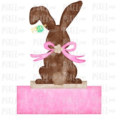 Bunny Back View Watercolor Blank Name Plate Pink Sublimation Design PNG | Easter Flag Design | Bunny Design | Easter PNG | Watercolor Art