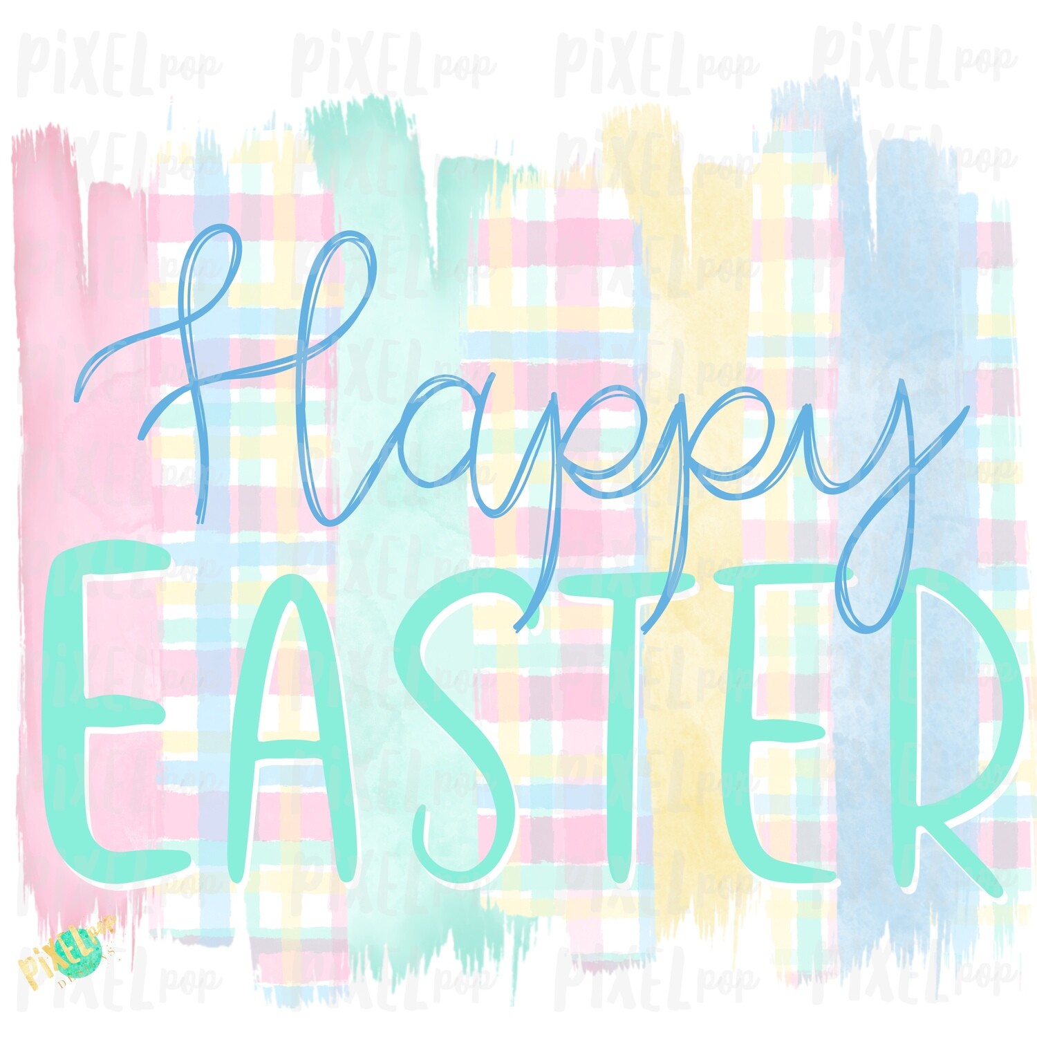 Happy Easter Pastel Plaid Brush Strokes Sublimation PNG | Reading PNG | Art | Oh the Places | Hand Painted | Digital Background | Printable