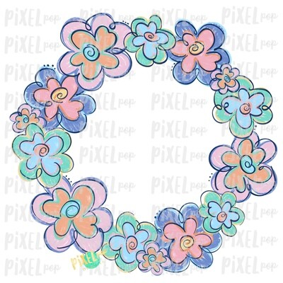 Funky Flowers Wreath Pastel Sublimation Design PNG | Digital Painting | Spring Flowers Design | Flower Wreath | Watercolor Floral Art