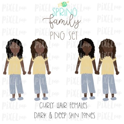 SPRING Curly Haired Females (Female E) Dark & Deep Skin Tones Stick People Figure Family Members PNG Sublimation | Family Art | Portrait