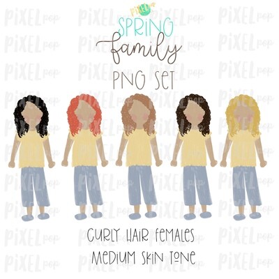 SPRING Curly Haired Females (Female E) Medium Skin Tones Stick People Figure Family Members PNG Sublimation | Family Art | Printable Art