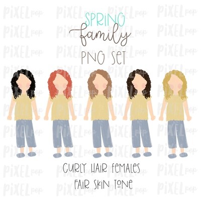SPRING Curly Haired Females (Female E) Fair Skin Tones Stick People Figure Family Members PNG Sublimation | Family Art | Printable Art