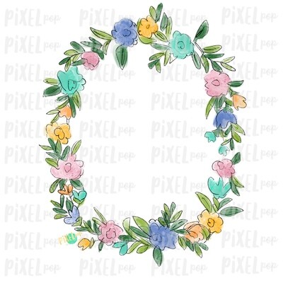 Pastel Watercolor Flowers - Floral Wreath Sublimation PNG | Digital Painting | Spring Flowers | Flower Wreath | Watercolor Floral Art