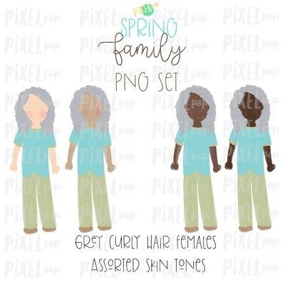 SPRING Grey Haired Females Assorted Skin Tones Stick People Figure Family Members Set PNG Sublimation | Family | Portrait