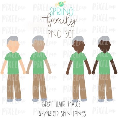 SPRING Grey Haired Males Assorted Skin Tones Stick People Figure Family Members Set PNG Sublimation | Family | Portrait