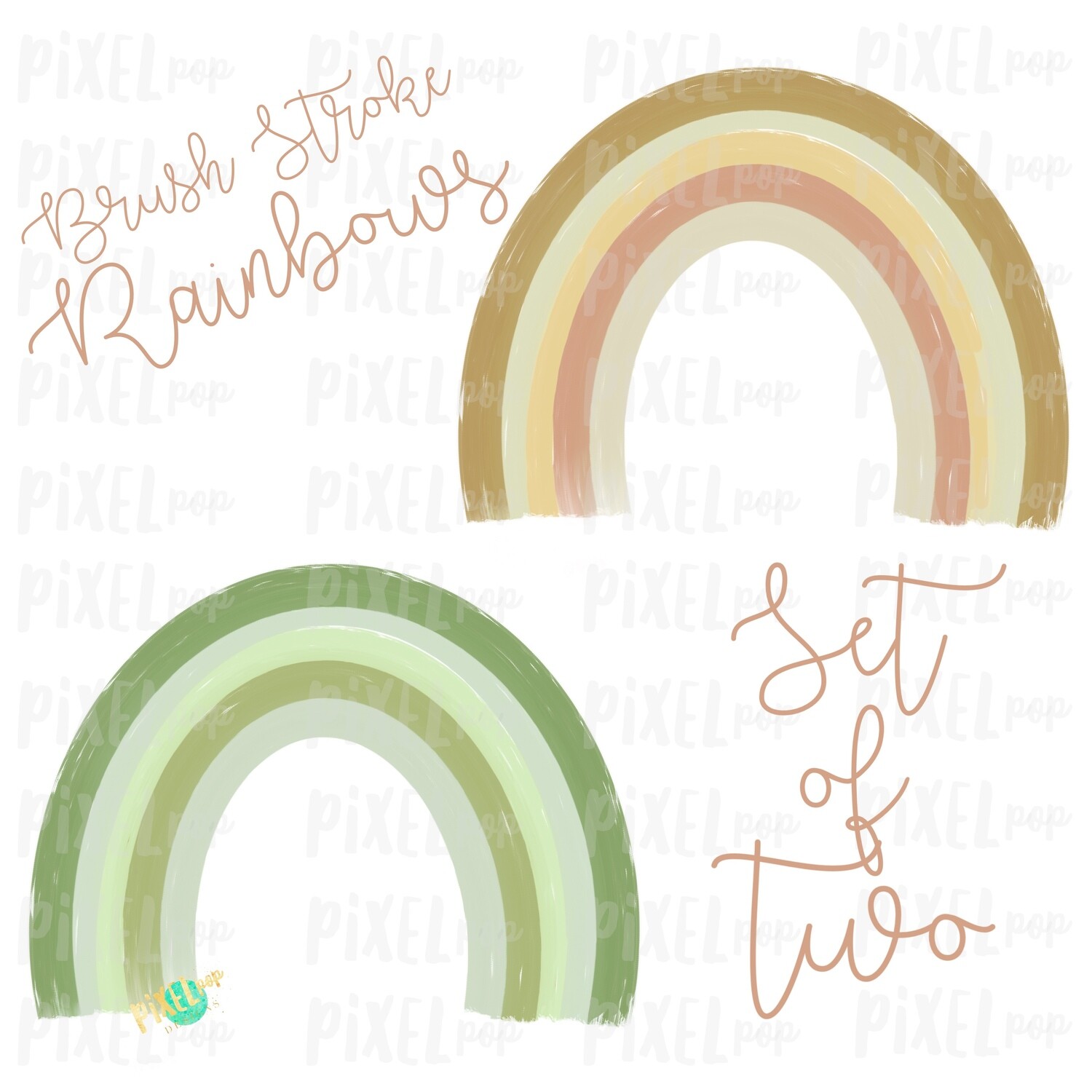 Brush Stroke Rainbows Set of Two Green Gold Sublimation PNG | Hand Drawn | Sublimation | Miscarriage Infant Pregnancy Loss | Digital Download