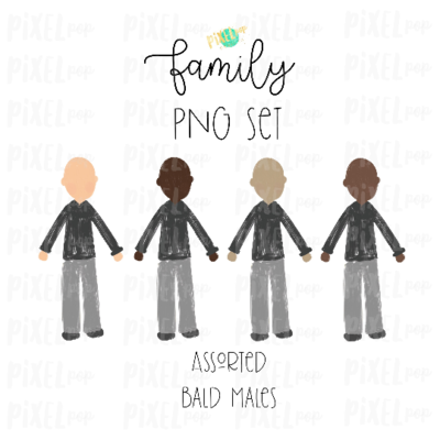 Assorted Bald Males Stick People Figure Family Members Set PNG Sublimation | Family Ornament | Family Portrait Images | Digital Download