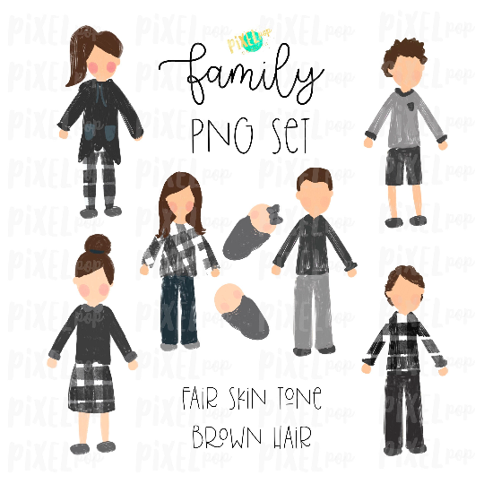Fair Skin Brown Hair Stick People Figure Family Members PNG Sublimation | Family Ornament | Family Portrait Images | Digital Download