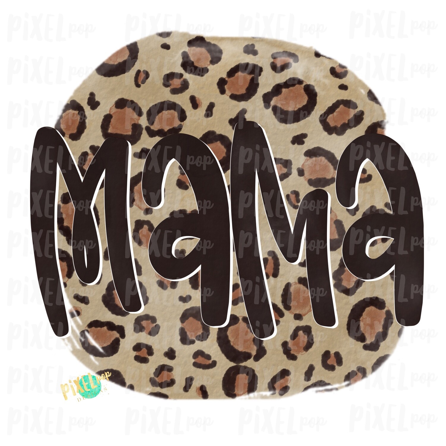 Mama Leopard Watercolor Circle Sublimation Design PNG | Hand Drawn PNG | Sublimation PNG | Digital Download | Mother's Day | Clip Art