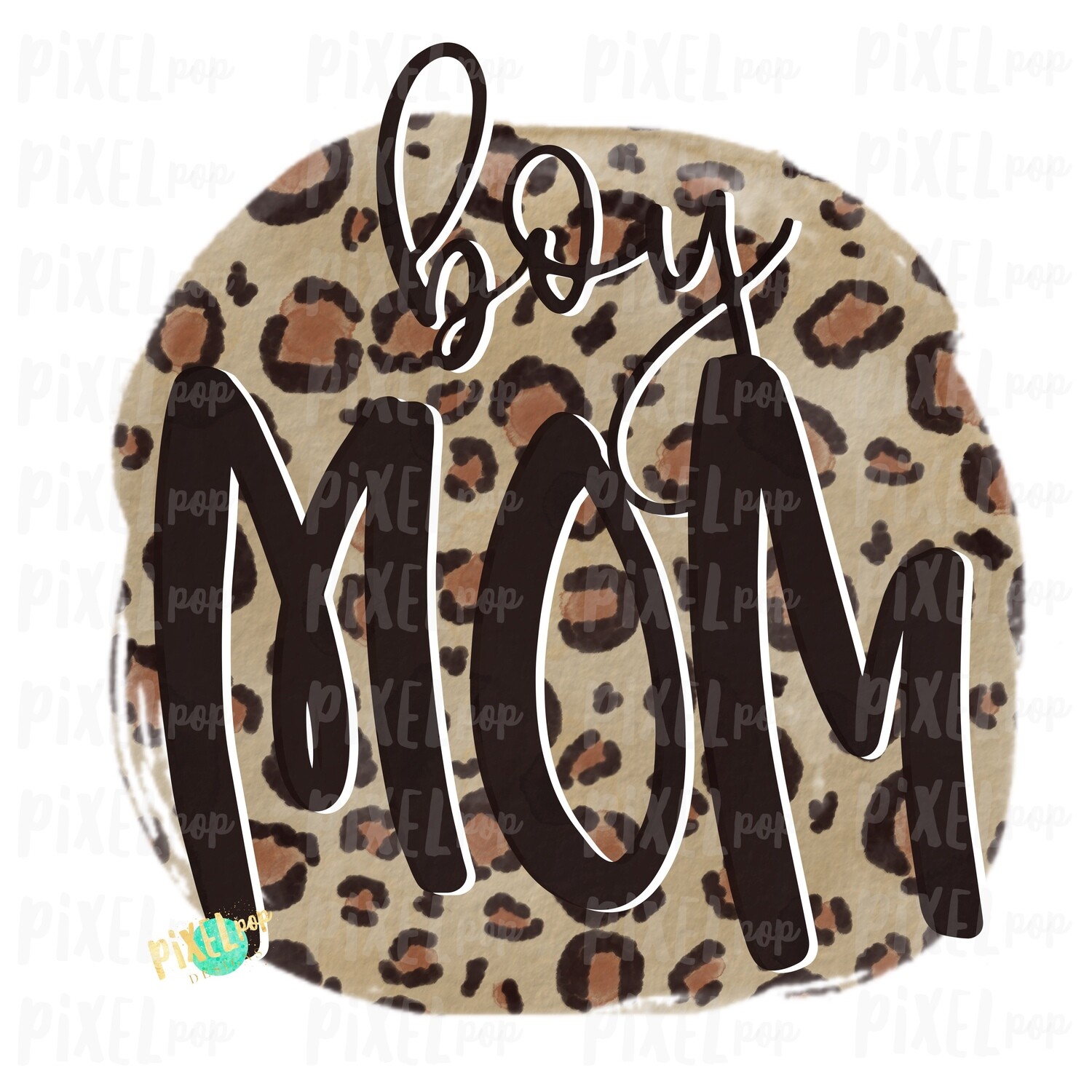 Boy Mom Leopard Watercolor Circle Sublimation Design PNG