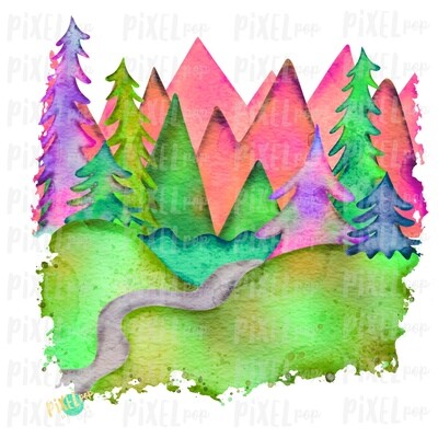 Watercolor Forest Woods Art in GLOW Sublimation Transfer Design PNG | Hand Drawn Art | Sublimation PNG | Digital Download | Printable Art