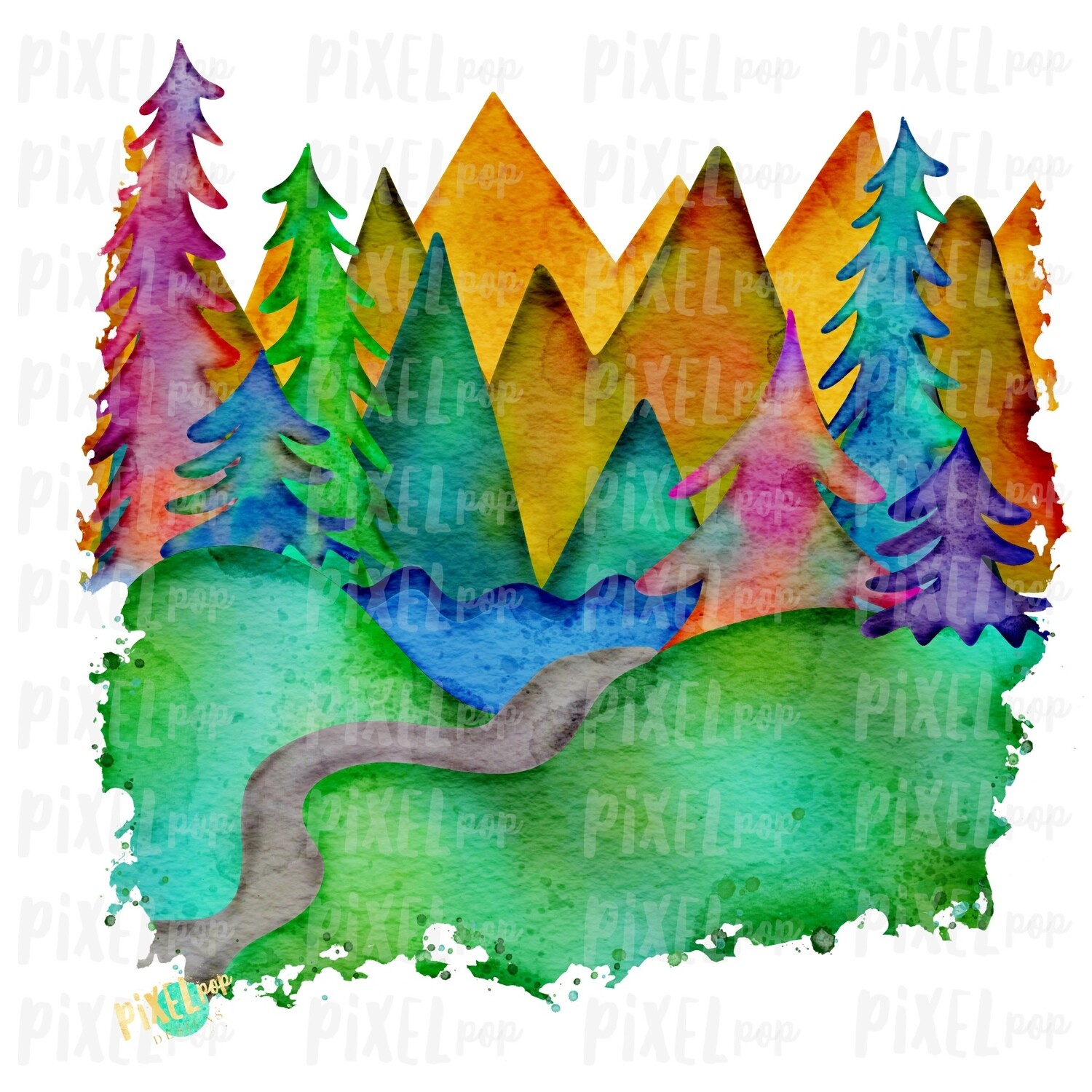 Watercolor Forest Woods Art ORIGINAL Sublimation Transfer Design PNG | Hand Drawn Art | Sublimation PNG | Digital Download | Printable Art