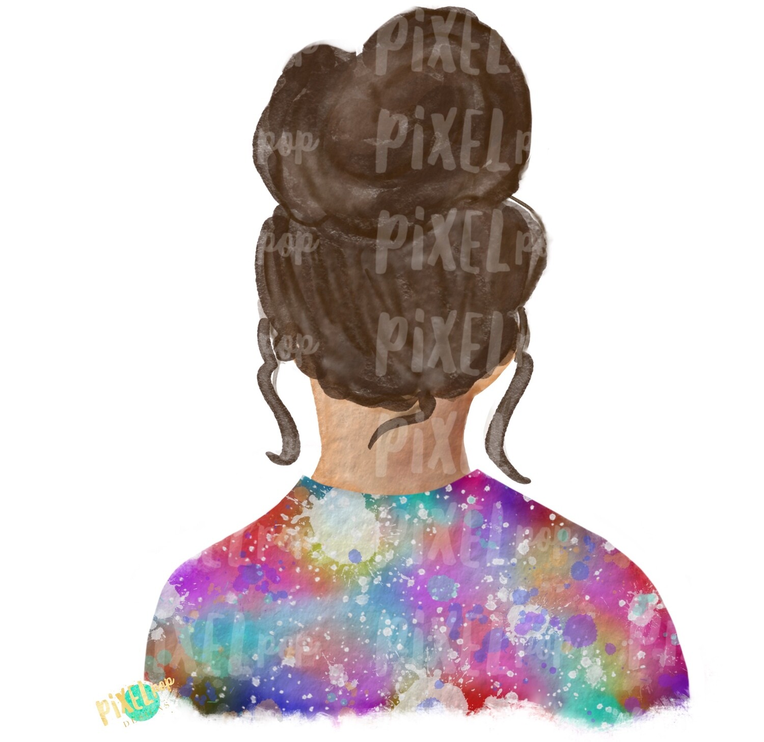 Bun Girl Brown Tie Dye Shirt Sublimation PNG | Sublimation Design | Hippie Girl | Digital Download | Printable Art