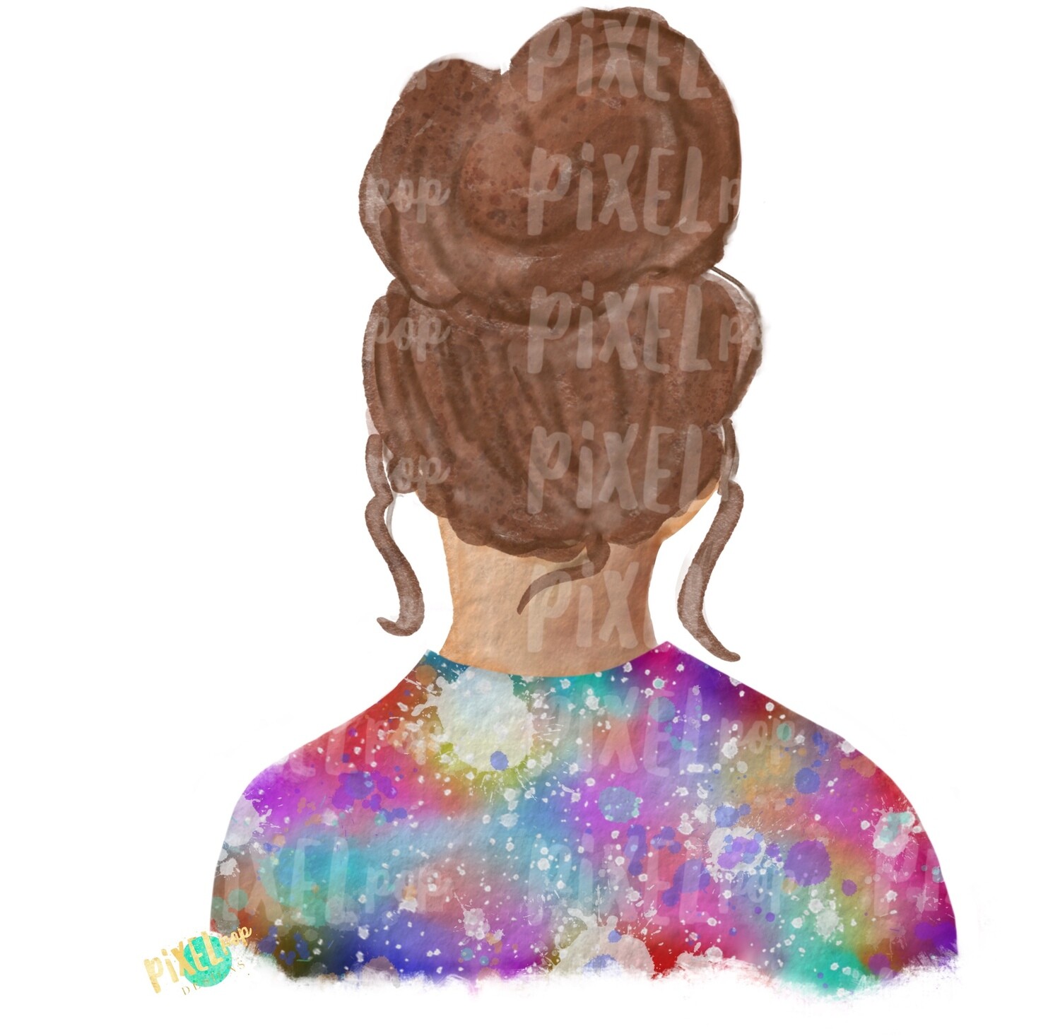 Bun Girl Light Brown Tie Dye Shirt Sublimation PNG | Sublimation Design | Hippie Girl | Digital Download | Printable Art