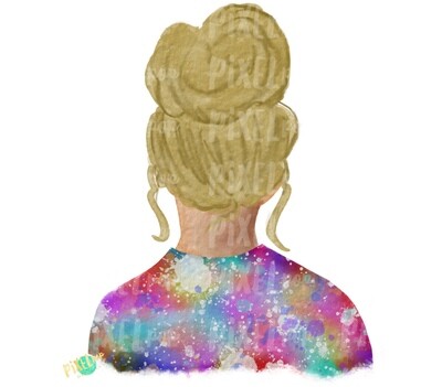 Bun Girl Blonde Tie Dye Shirt Sublimation PNG | Sublimation Design | Hippie Girl | Digital Download | Printable Art