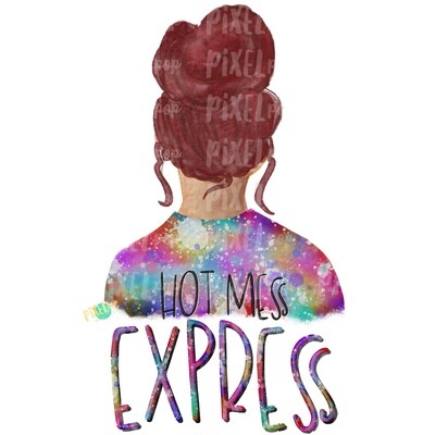 Hot Mess Express Bun Girl Red Tie Dye Shirt Sublimation PNG | Sublimation Design | Hippie Girl | Digital Download | Printable Art