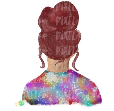 Bun Girl Red Tie Dye Shirt Sublimation PNG | Sublimation Design | Hippie Girl | Digital Download | Printable Art