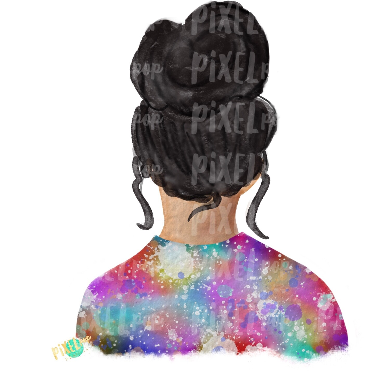 Bun Girl Light Black Tie Dye Shirt Sublimation PNG | Sublimation Design | Hippie Girl | Digital Download | Printable Art