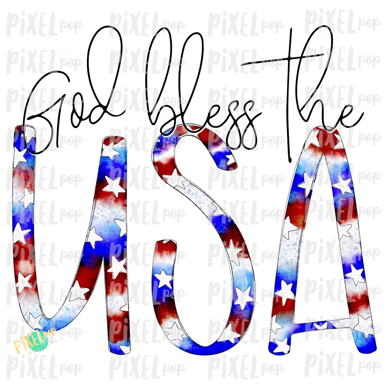 God Bless the USA Watercolor PNG | Hand Painted Sublimation Design | July 4 Design | Independence Day Digital Art | Printable Art | Clip Art