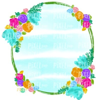 Watercolor Floral Striped Wreath Sublimation PNG | Digital Painting | Spring Flowers | Flower Wreath | Watercolor Floral Art