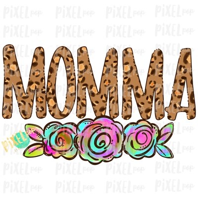 Momma Leopard Print Rainbow Flowers PNG | Mother's Day Sublimation Design | Hand Painted PNG | Digital Art | Printable Art | Clip Art