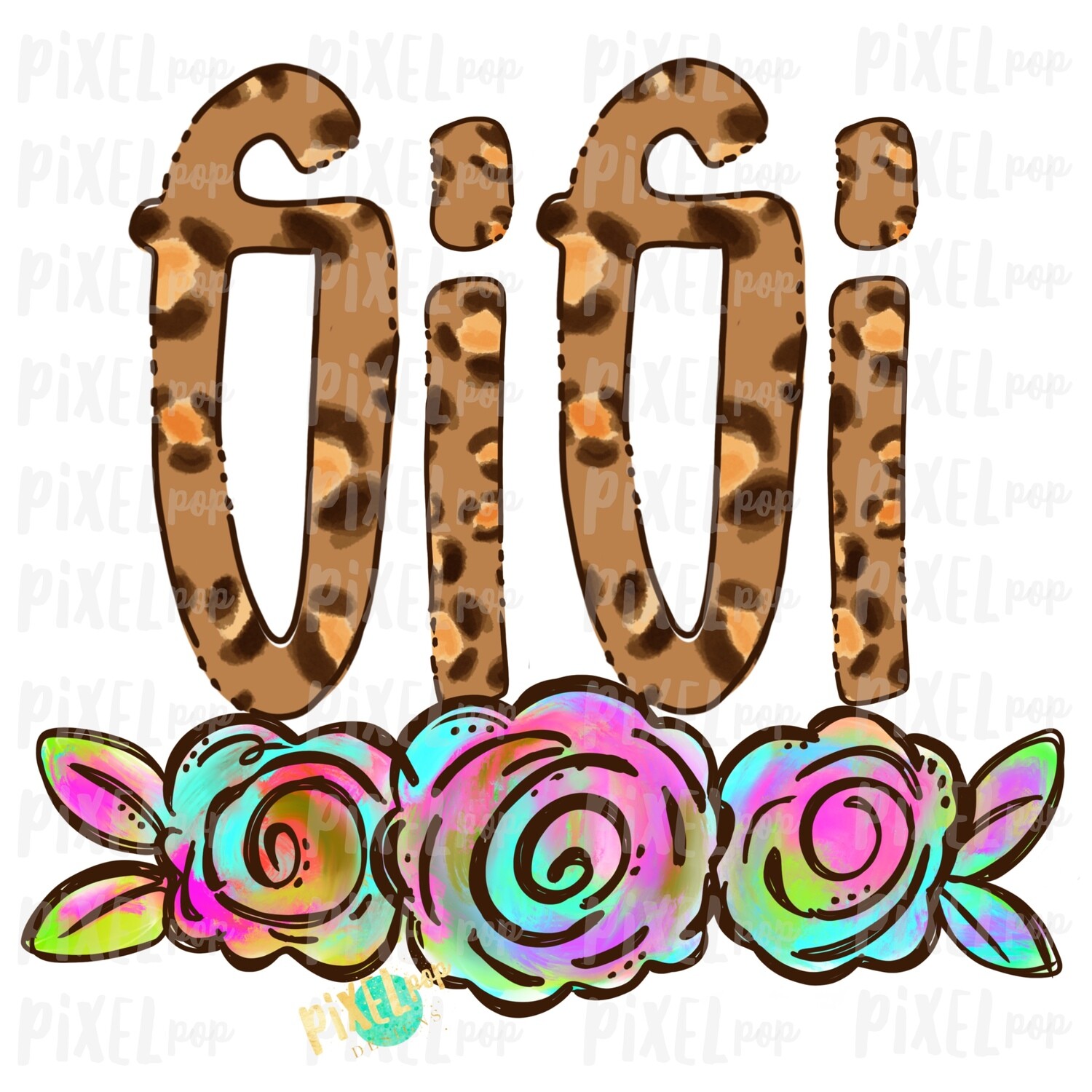 Gigi Leopard Print Rainbow Flowers PNG | Mother's Day Sublimation Design | Hand Painted PNG | Digital Art | Printable Art | Clip Art