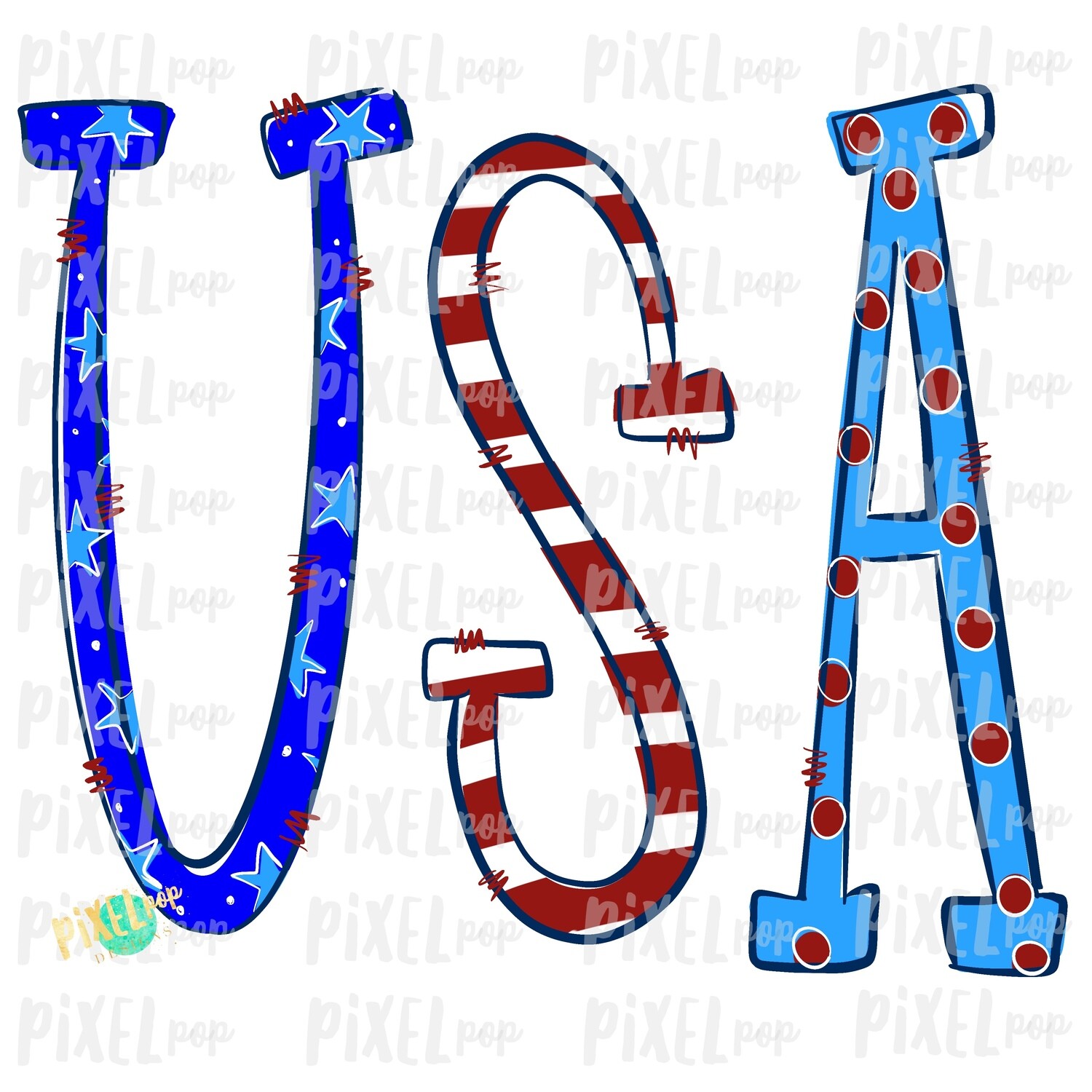 USA Doodle Red White Blue PNG | Hand Painted Sublimation Design | July 4 Design | Independence Day Digital Art | Printable Art | Clip Art