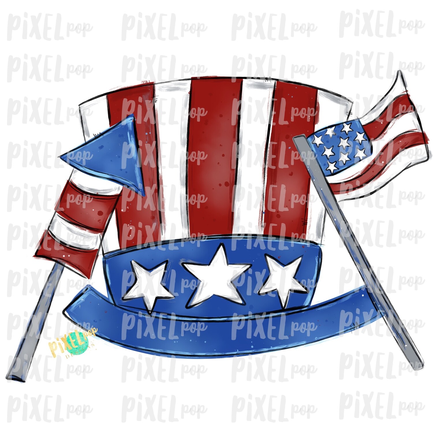 Patriotic Hat Flag and Firecracker PNG | July 4th Design | Flag Art | Sublimation Art | Digital Download | Printable Art | Clip Art
