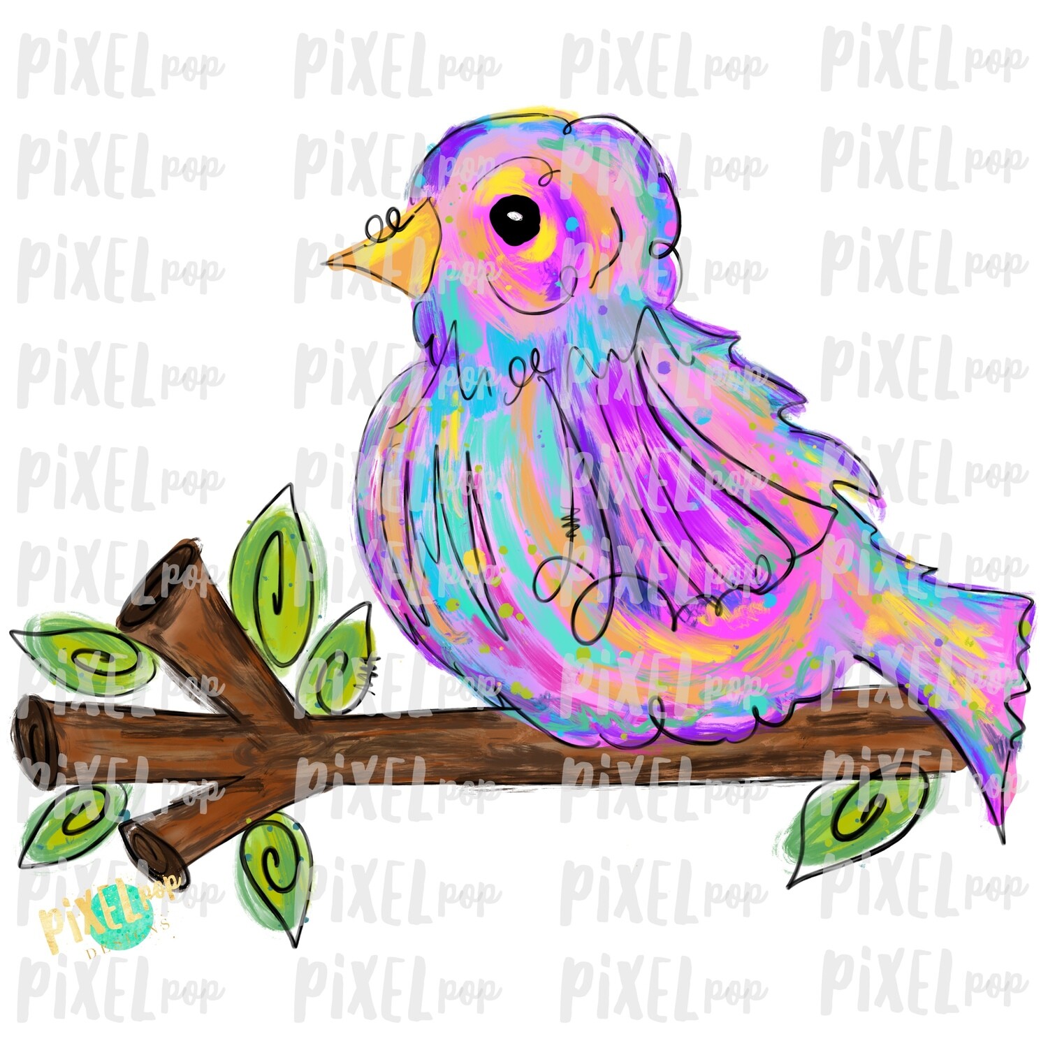 Colorful Bird on Branch PNG | Sublimation Digital Design | Hand Painted Bird | Watercolor Bird Digital Download | Printable Art | Clip Art