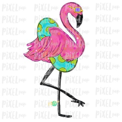 Flamingo with Pool Float PNG | Pink Flamingo Sublimation | Hand Painted Bird | Watercolor Bird Digital Download | Printable Art | Clip Art