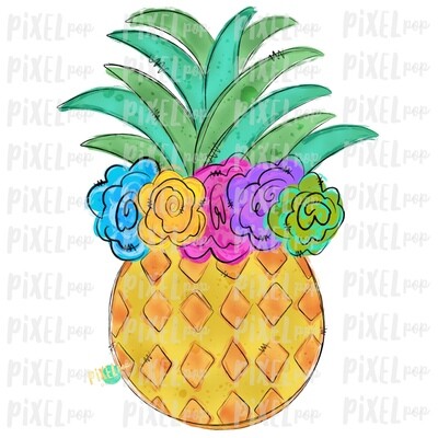 Pineapple with Flower Crown Design | Sublimation | Fruit | Hand Drawn PNG | Sublimation PNG | Digital Download | Printable Art | Clip Art