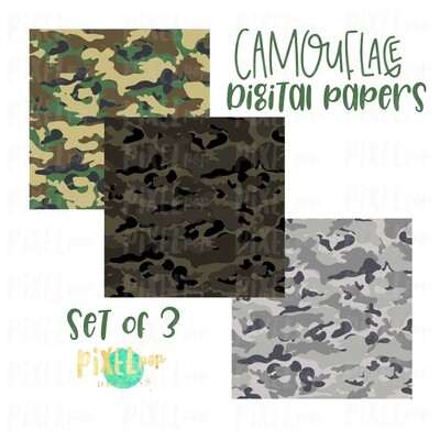 Camouflage Digital Papers Set of Three | Camo Digital | Military Digital | Sublimation PNG | Digital Download | Digital Scrapbooking Paper