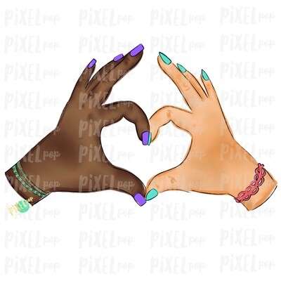 Hand Hearts PNG | African American and Caucasian | Equality Digital PNG | Sublimation PNG | Digital Download | Printable Art | Clip Art