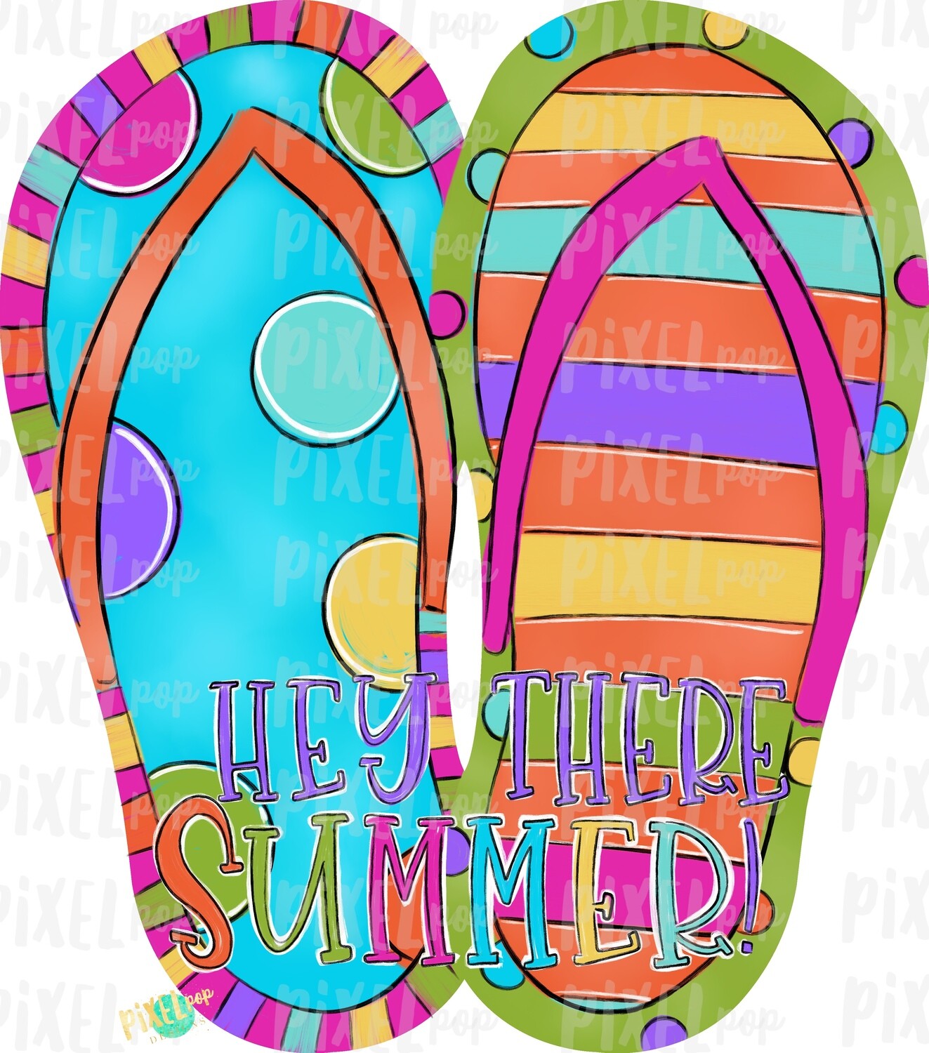 Hey There Summer Flip Flops PNG | Hand Painted Sublimation Design | Summer Design | Summer Beach Digital Art | Printable Art | Clip Art