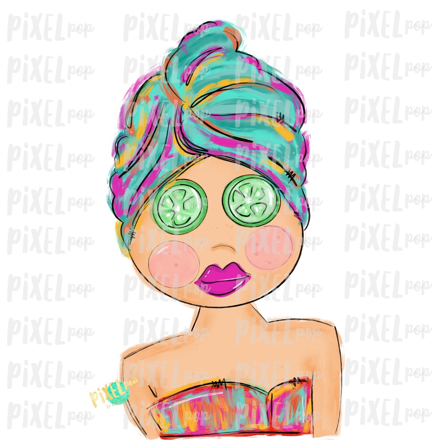 Spa Girl PNG | Caucasian | Cucumber Eyes | Spa | Pamper PNG | Pamper Art | Sublimation PNG | Digital Download | Printable Art | Clip Art
