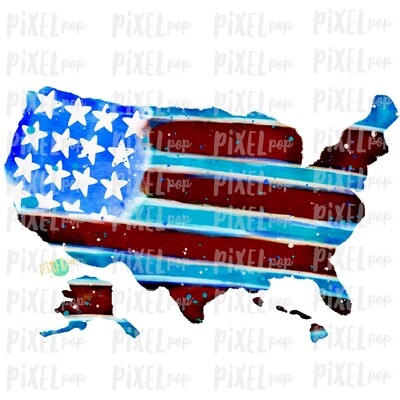 USA Flag Map Watercolor PNG | Hand Painted Sublimation Design | July 4 Design | Independence Day Digital Art | Printable Art | Clip Art