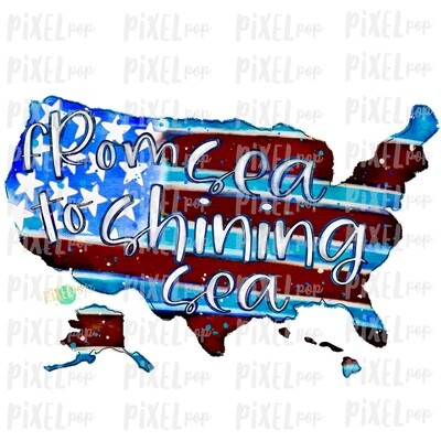 From Sea to Shining Sea Watercolor PNG | Hand Painted Sublimation Design | July 4 Design | Independence Day Digital Art | Printable Art | Clip Art