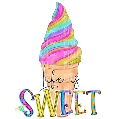 Life is Sweet Rainbow Ice Cream PNG | Ice Cream | Sublimation Design | Hand Painted Digital Art | Digital Download | Printable | Clip Art