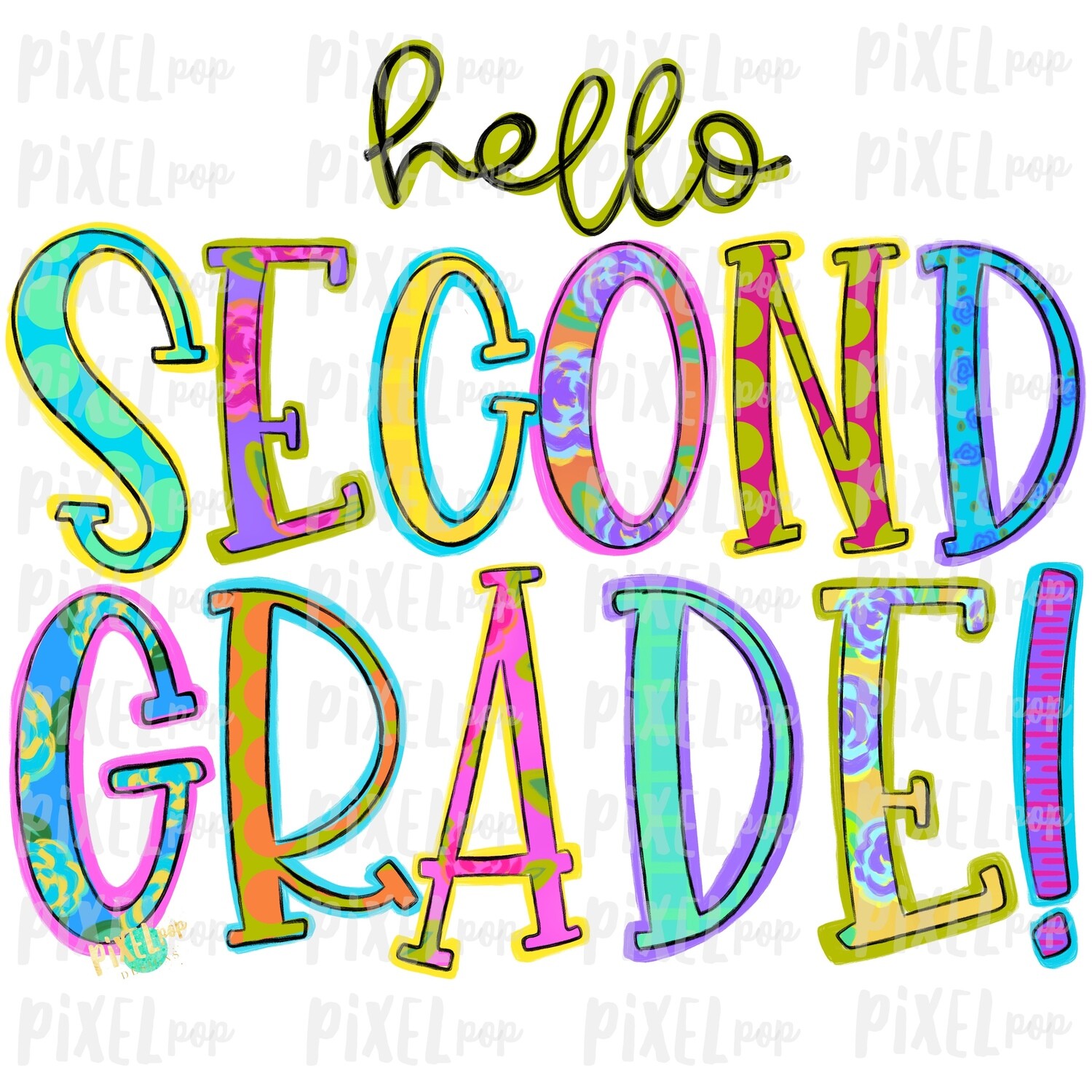 Hello Second Grade Bright PNG Design | School Design | Sublimation | Digital Art | Hand Painted | Digital Download | Printable Artwork | Art