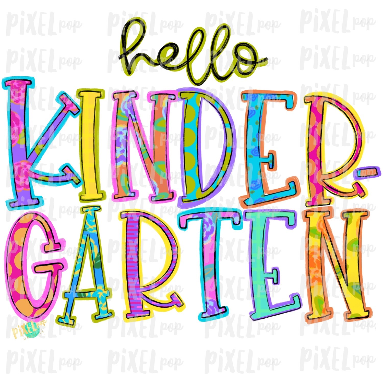 Hello Kindergarten Bright PNG Design | School Design | Sublimation | Digital Art | Hand Painted | Digital Download | Printable Artwork | Art