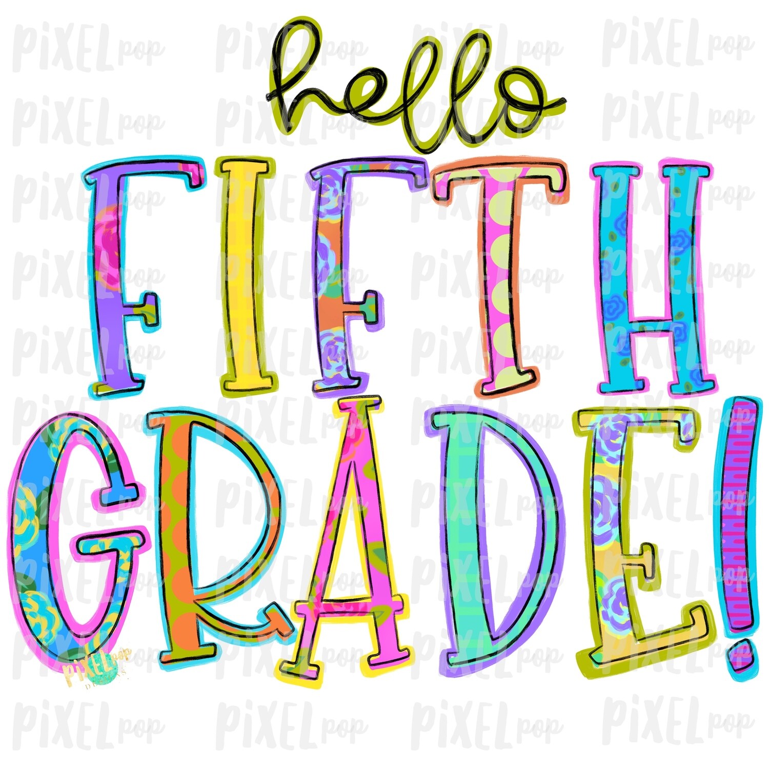 Hello Fifth Grade Bright PNG Design | School Design | Sublimation | Digital Art | Hand Painted | Digital Download | Printable Artwork | Art