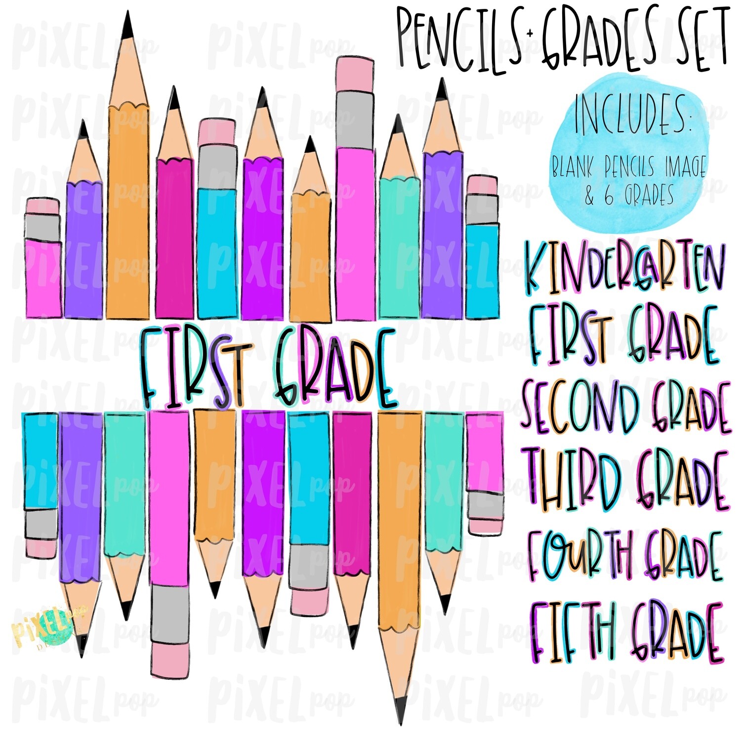 Stacked Pencils with Grades Set Pink | School Design | Sublimation | Digital Art | Hand Painted | Digital Download | Printable Artwork | Art