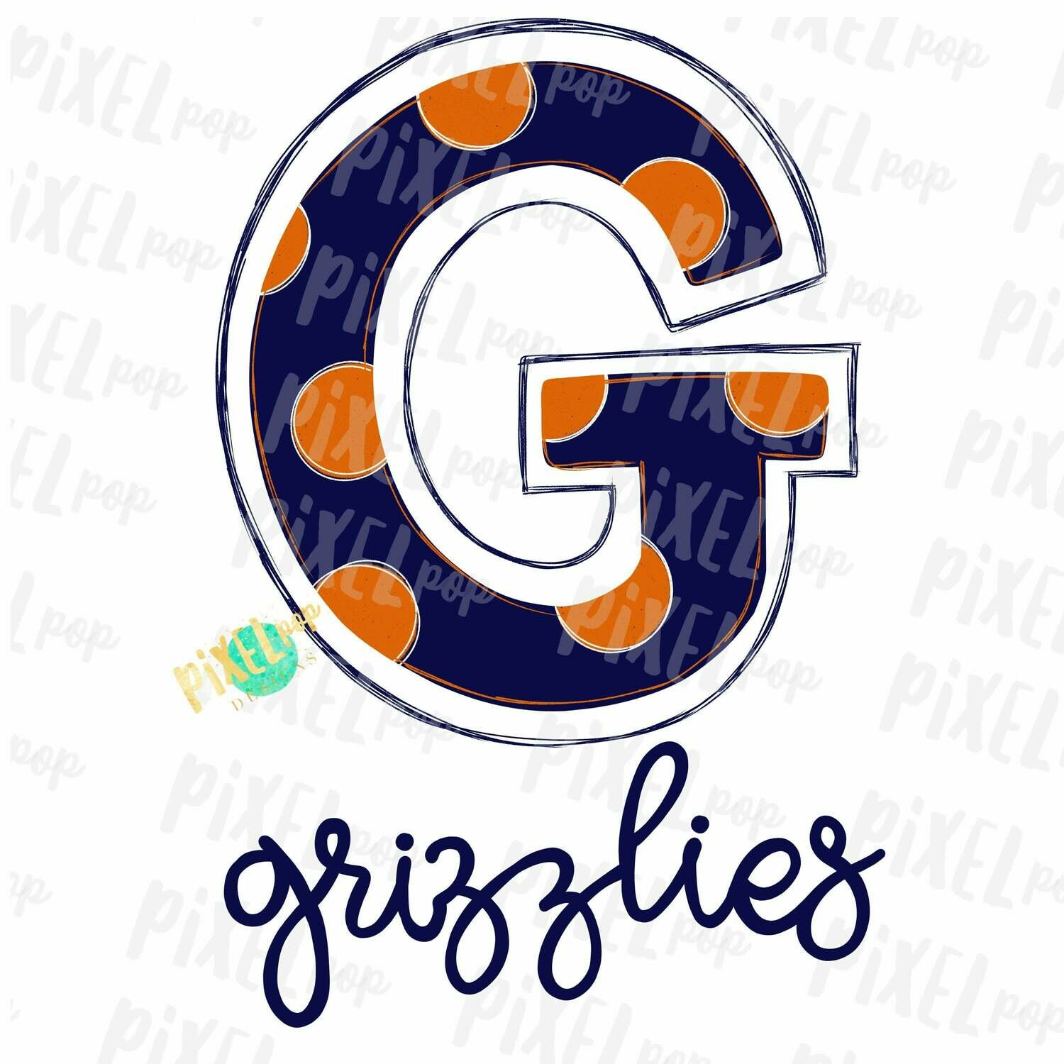 G Grizzlies Navy Orange Sublimaition Digital PNG Clip Art | Sublimation Design | Heat Transfer PNG | Digital Download | Printable | Clip Art