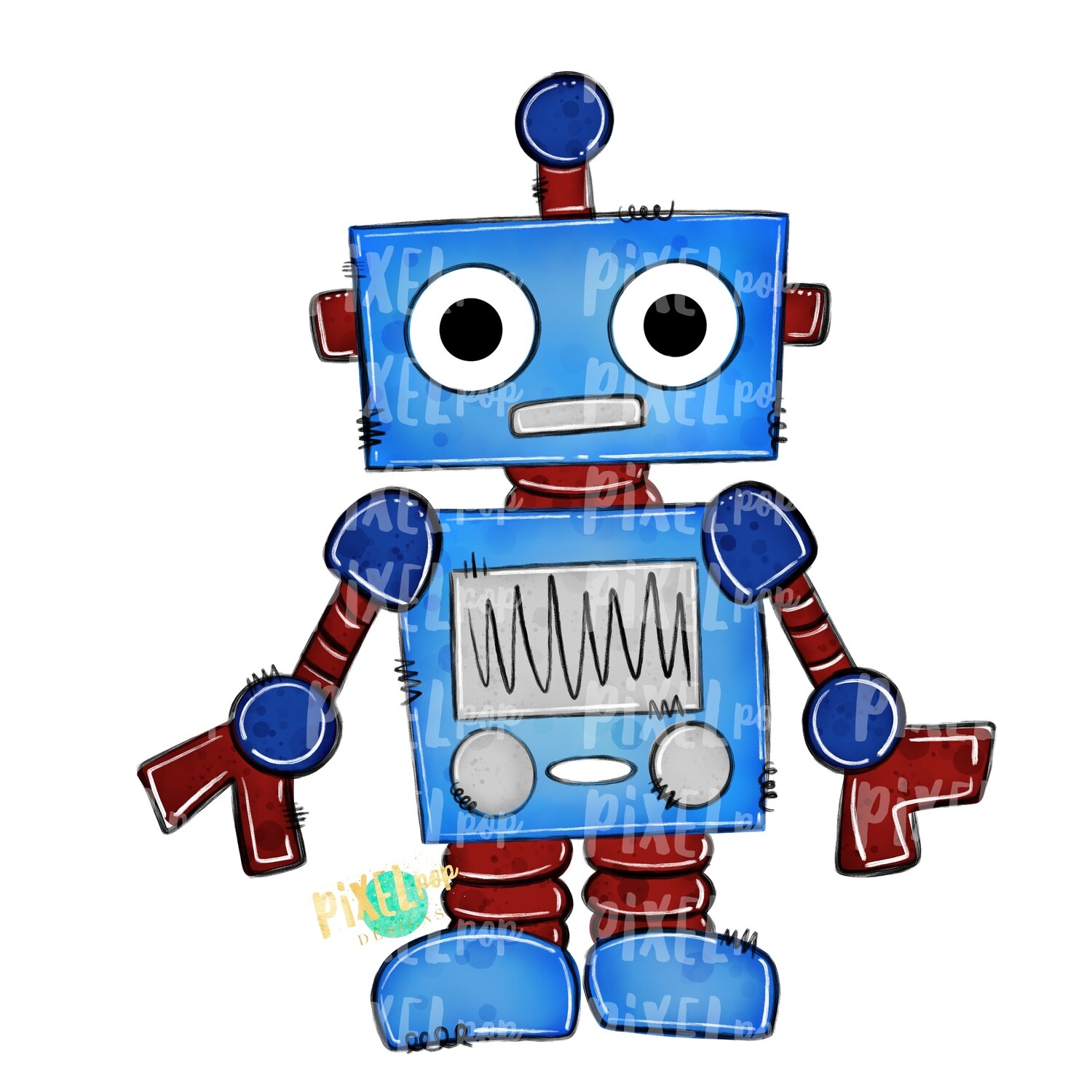 Blue Robot PNG Design | Robot Sublimation | Robot | Robot Clip Art | Robot Painting | Robot Digital Download | Printable Artwork | Art